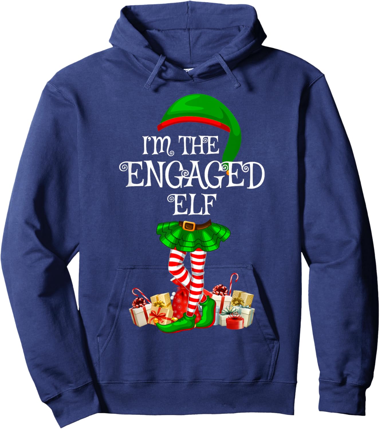Matching Family Group I'm The Engaged Elf Christmas Hoodie - Hoodie | Navy