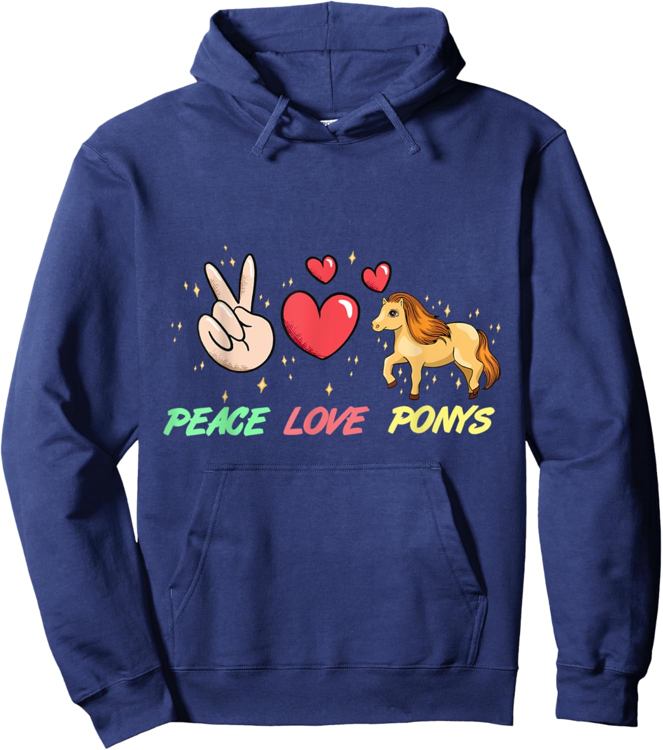 Peace Love Ponies Horse Pony Girl Heart Rider Shetty Hoodie - Hoodie | Navy