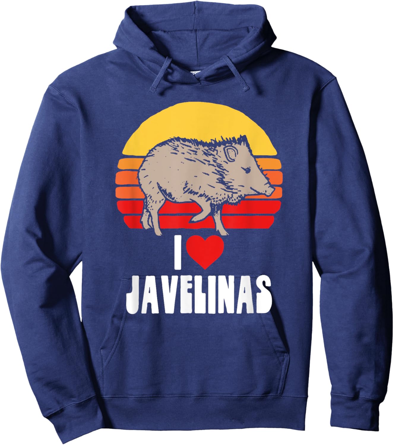 I Love Javelinas Vintage Retro 80s Sunset Cute Heart Arizona Hoodie - Hoodie | Navy
