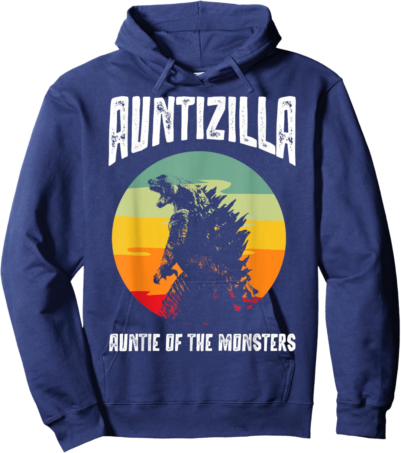 Auntzilla Aunt Of The Monsters Retro Vintage Sunset Hoodie - Hoodie | Navy