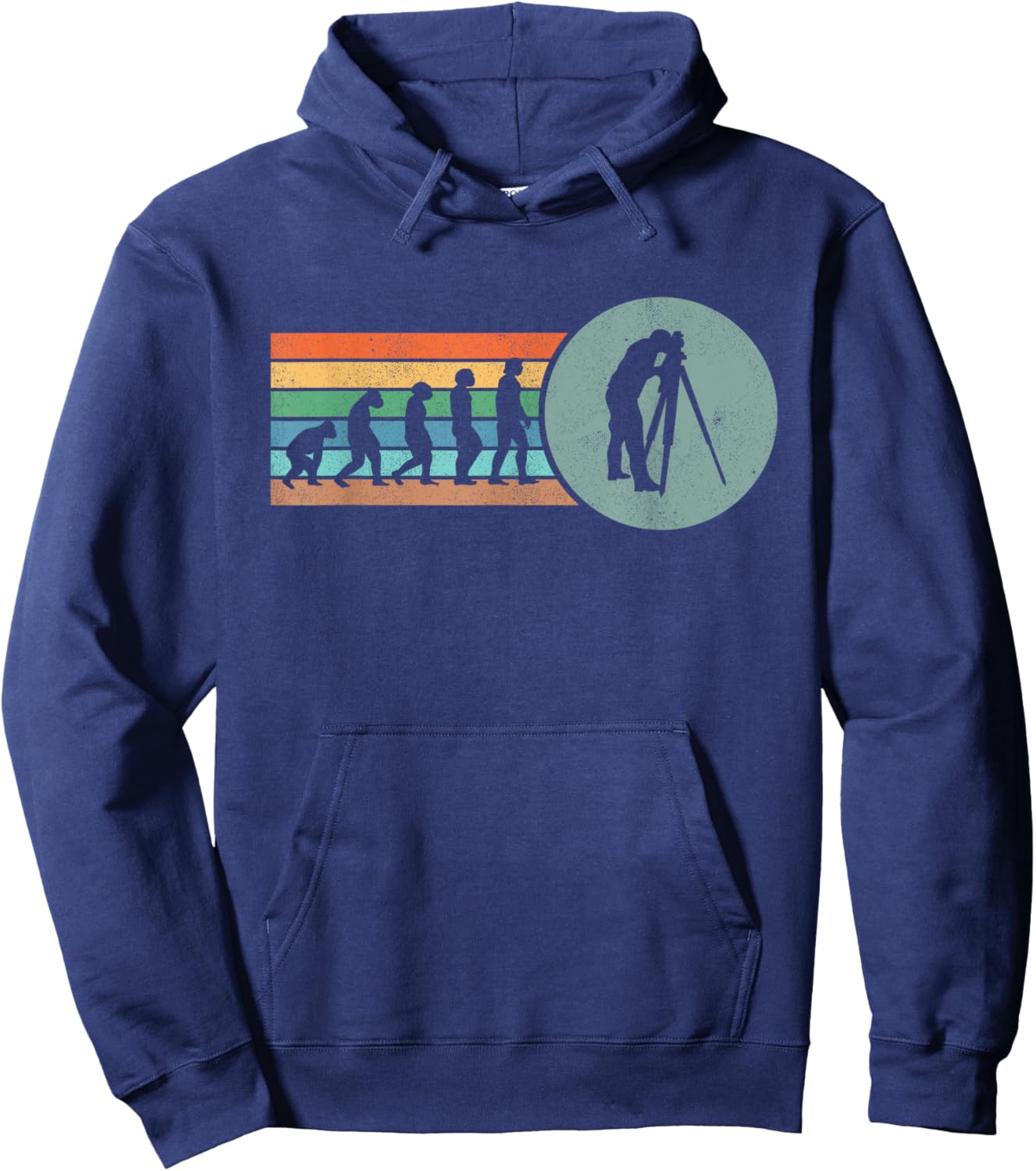 Retro Land Surveying Human Evolution Engineer Land Surveyor Hoodie - Hoodie | Navy