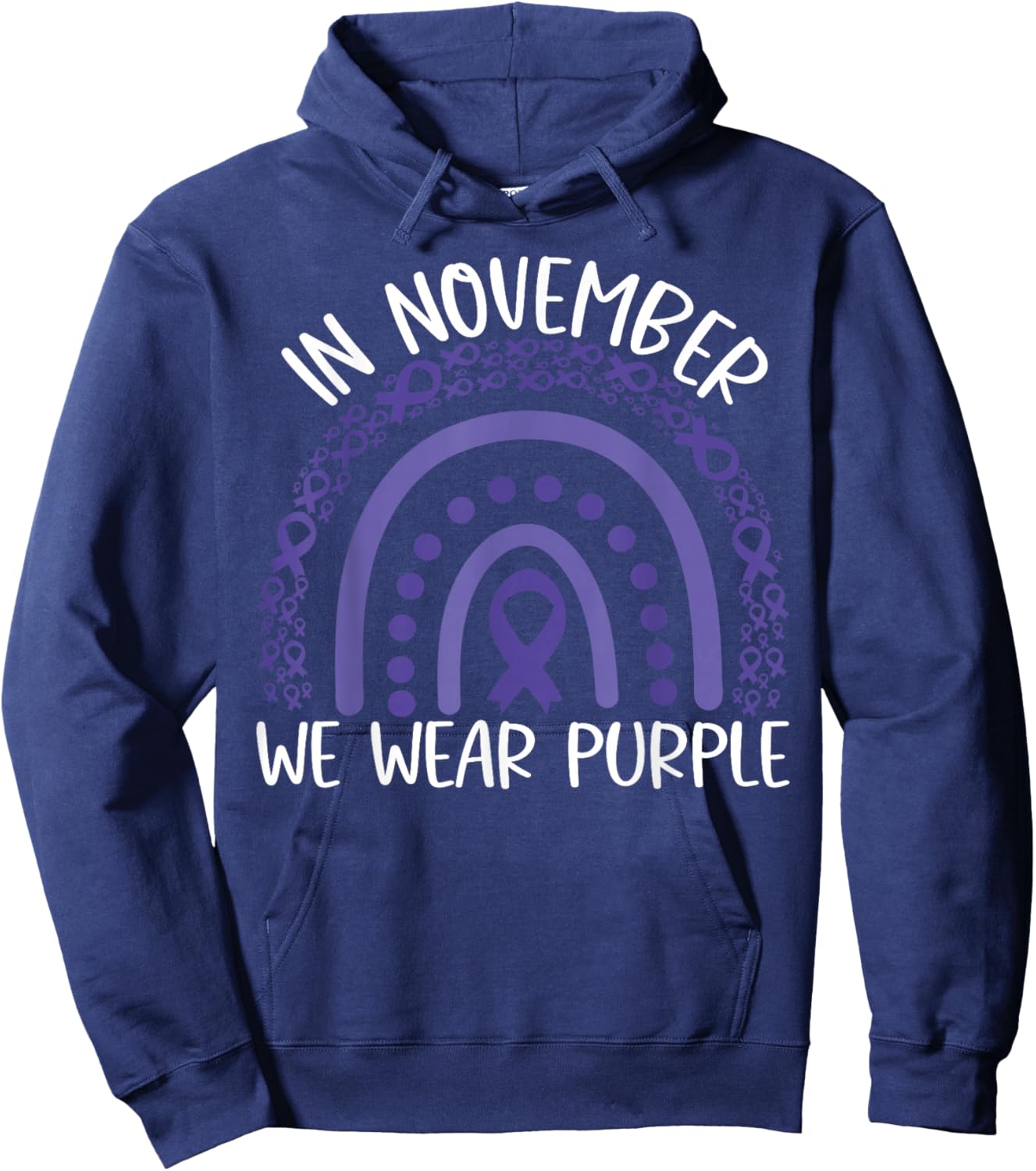 in November we Wear Purple Rainbow Pancreatic Cancer Hoodie - Hoodie | Navy
