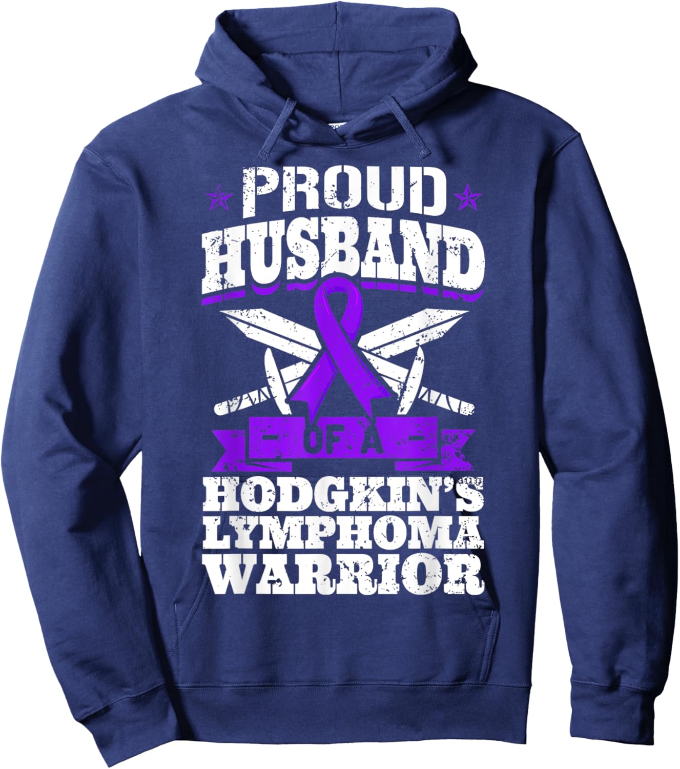 Proud Husband Of A Hodgkin's Lymphoma Warrior HL Awareness Hoodie - Hoodie | Navy