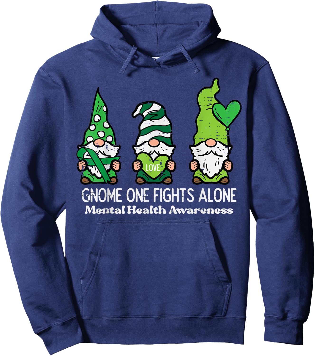 Mental Health Gnome One Fights Alone Awareness Women Men Kid Hoodie - Hoodie | Navy