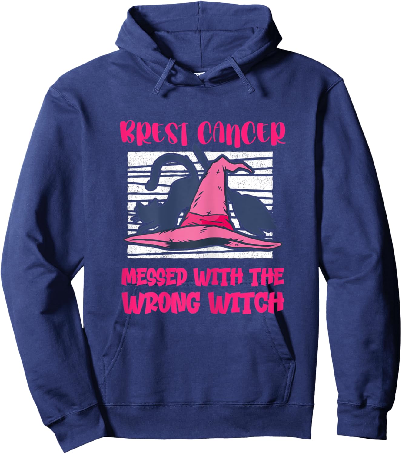 Breast Cancer Halloween Messed With The Wrong Witch Hoodie - Hoodie | Navy