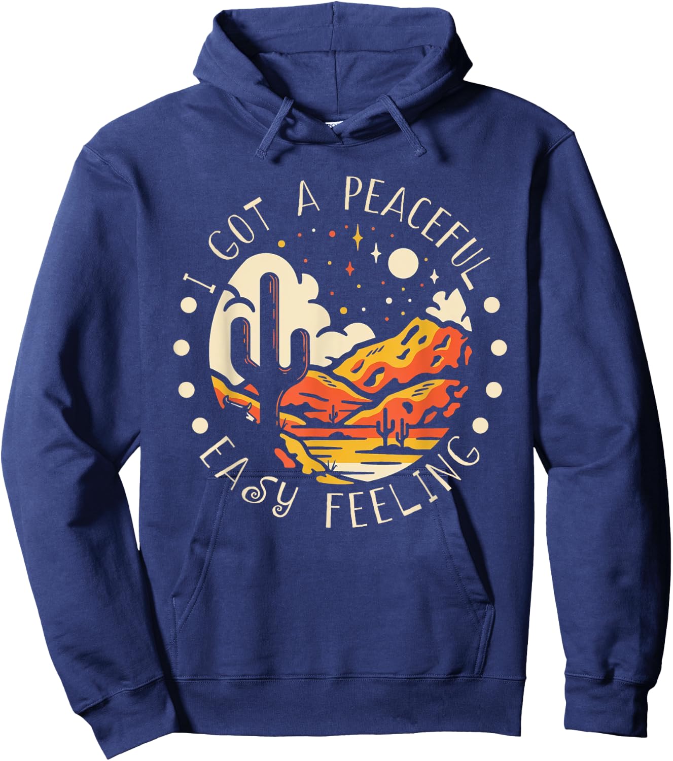 Valgory Vintage -Adults Black Cotton, Polyester Blend - I Got An Easy Peaceful Feeling Mountains Cactus Hoodie - Hoodie | Navy