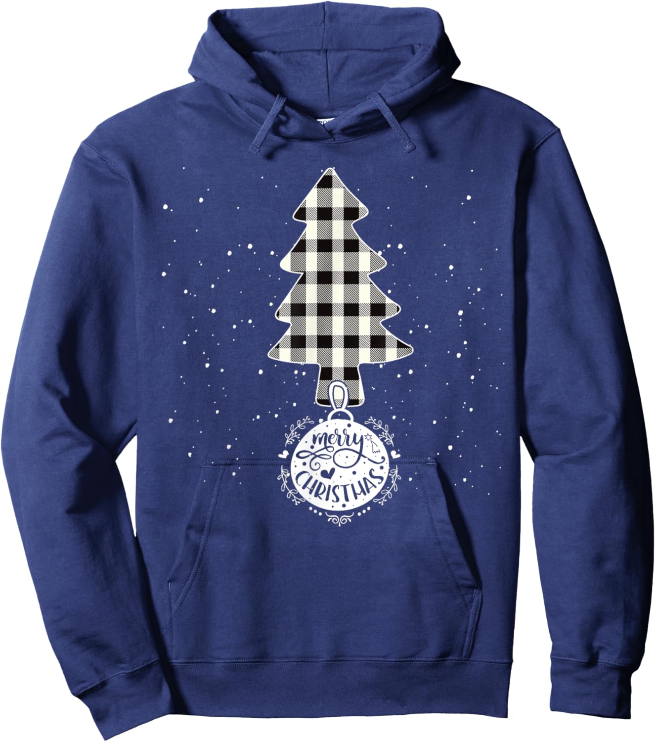 Christmas Tree White Black Buffalo Plaid Tree Merry Xmas Hoodie - Hoodie | Navy