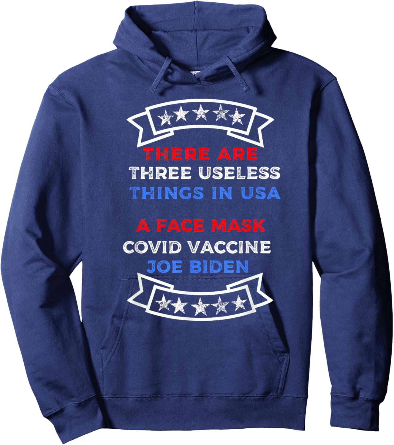 Funny Useless Things Vaccine Biden Stars Grunge Distressed Hoodie - Hoodie | Navy