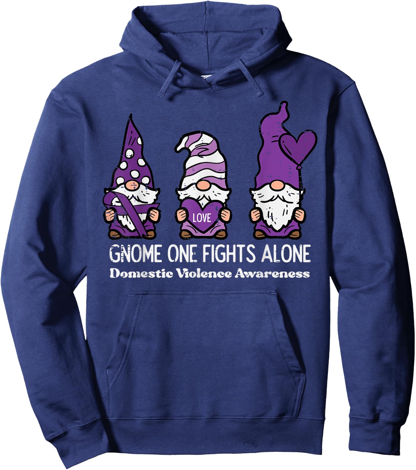Domestic Violence Gnome One Fights Alone Awareness Kid Women Hoodie - Hoodie | Navy