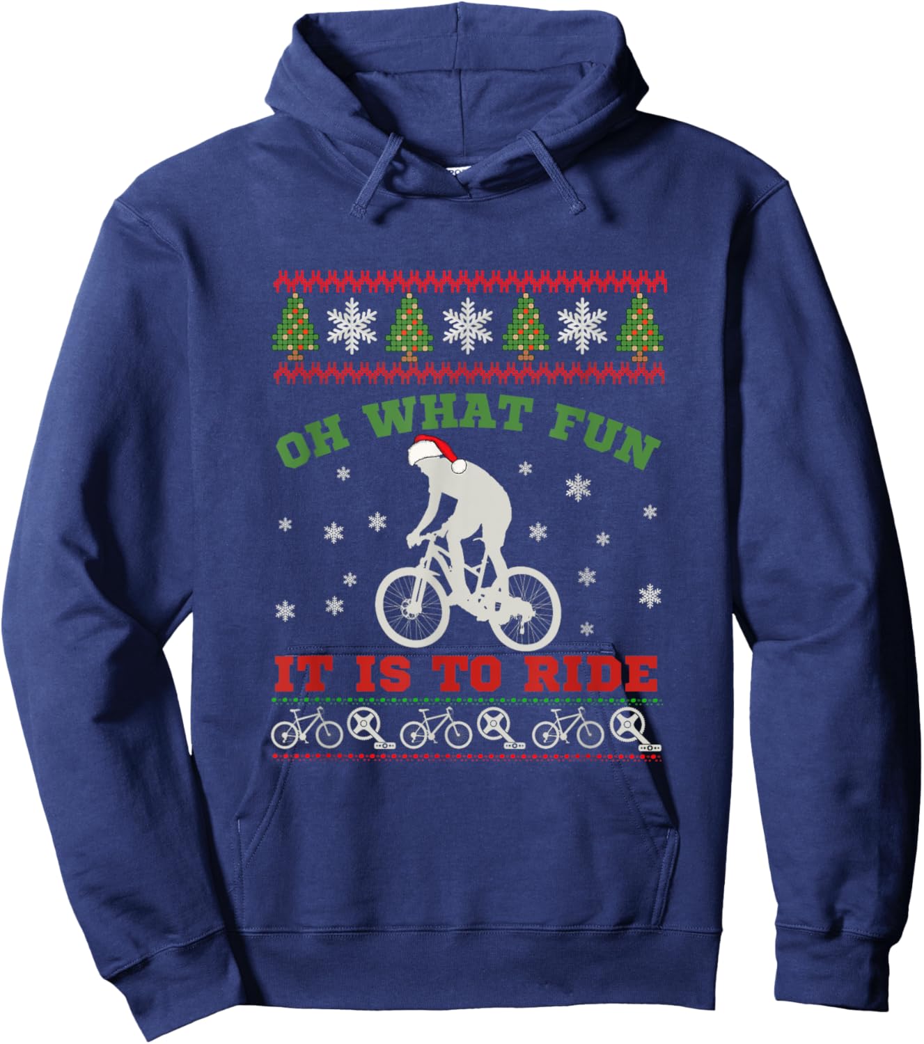 Mountain Bike Rider, Oh What Fun Christmas Ugly Sweater Gift Hoodie - Hoodie | Navy