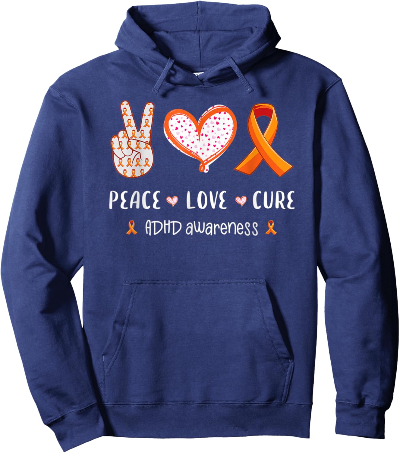 Peace Love Cure Support ADHD Awareness Mom Hoodie - Hoodie | Navy