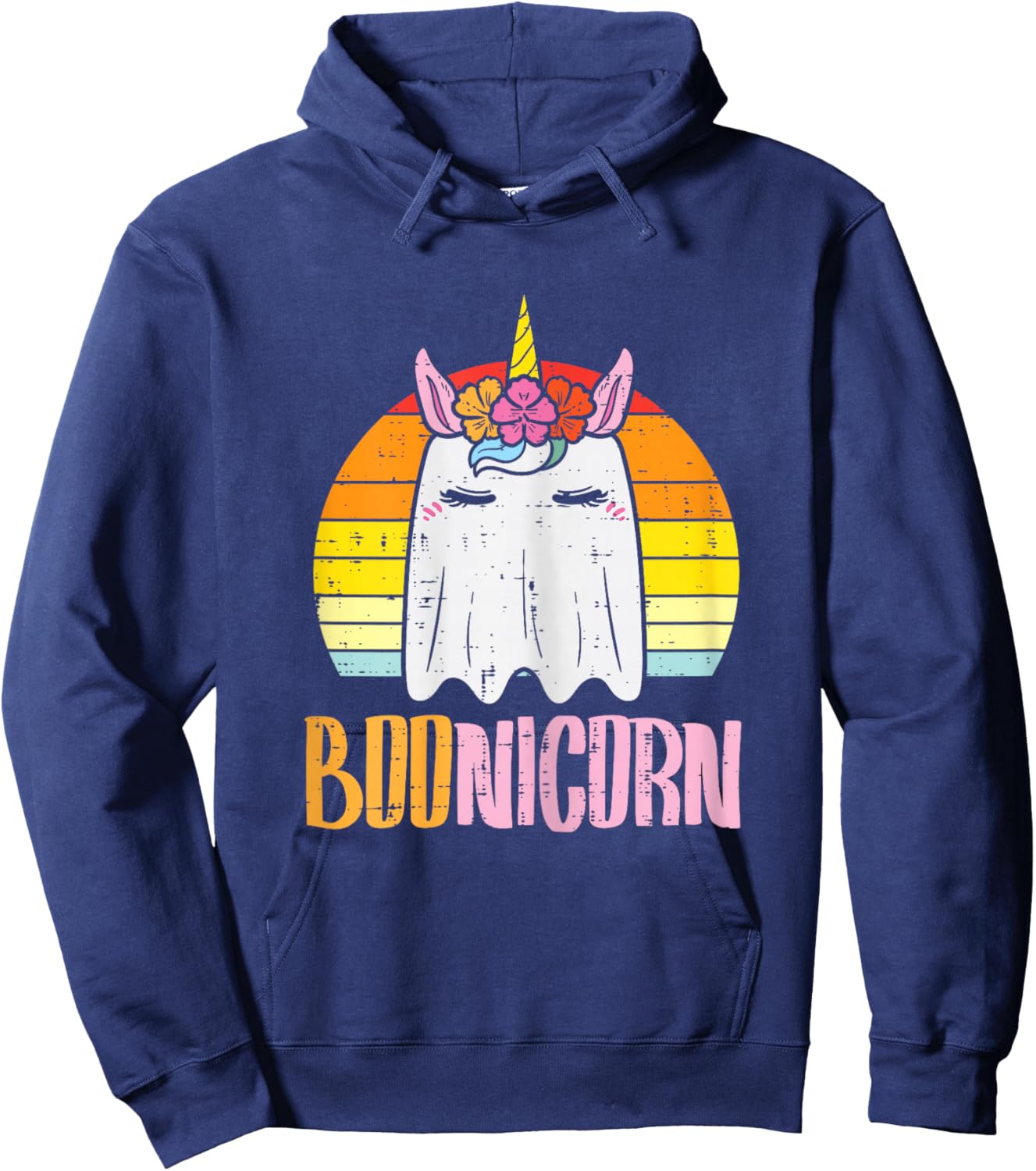 Boonicorn Ghost Unicorn Boo Retro Halloween Girls Women Hoodie - Hoodie | Navy