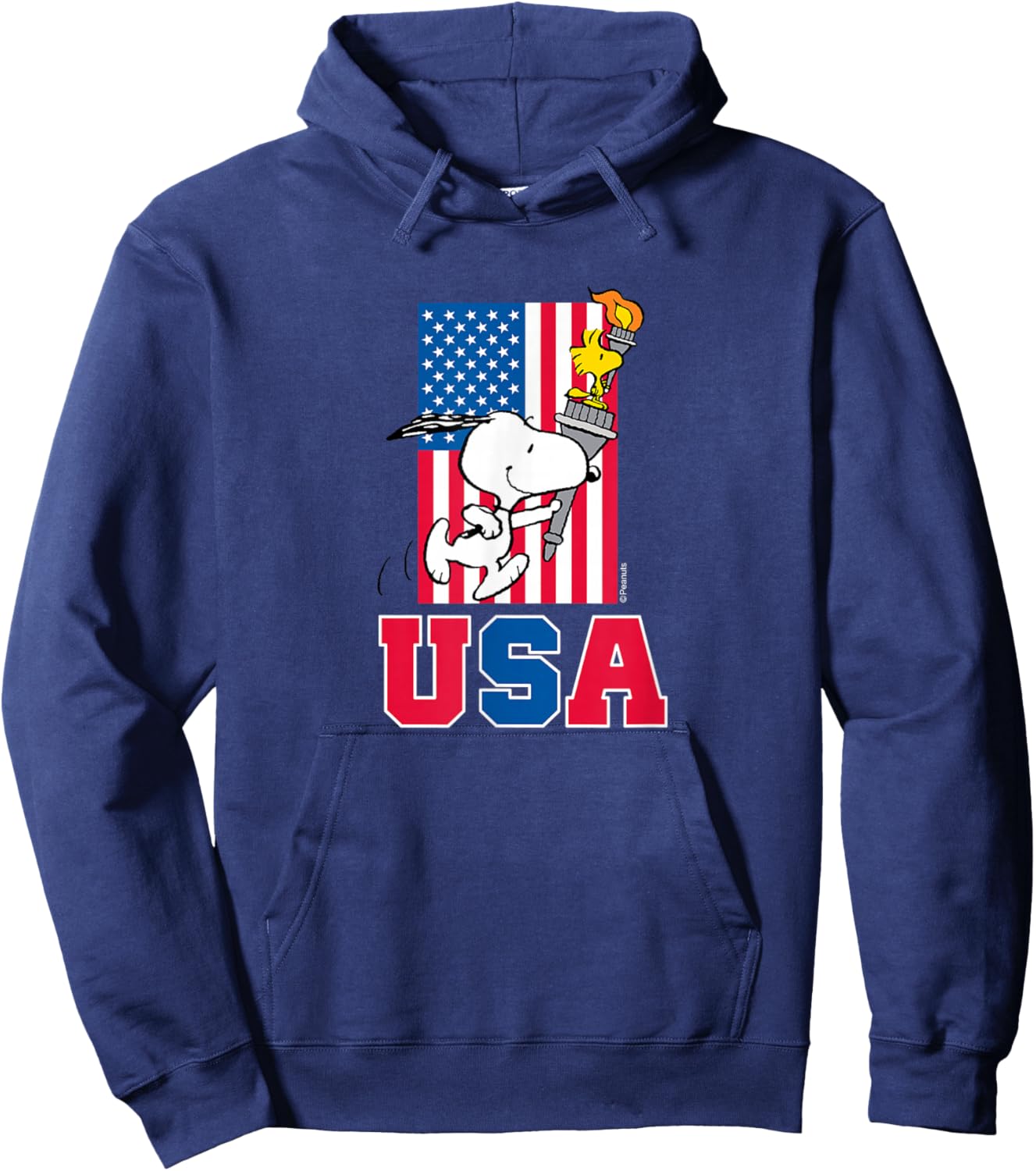 Peanuts - Snoopy & Woodstock USA Flag Hoodie - Hoodie | Navy