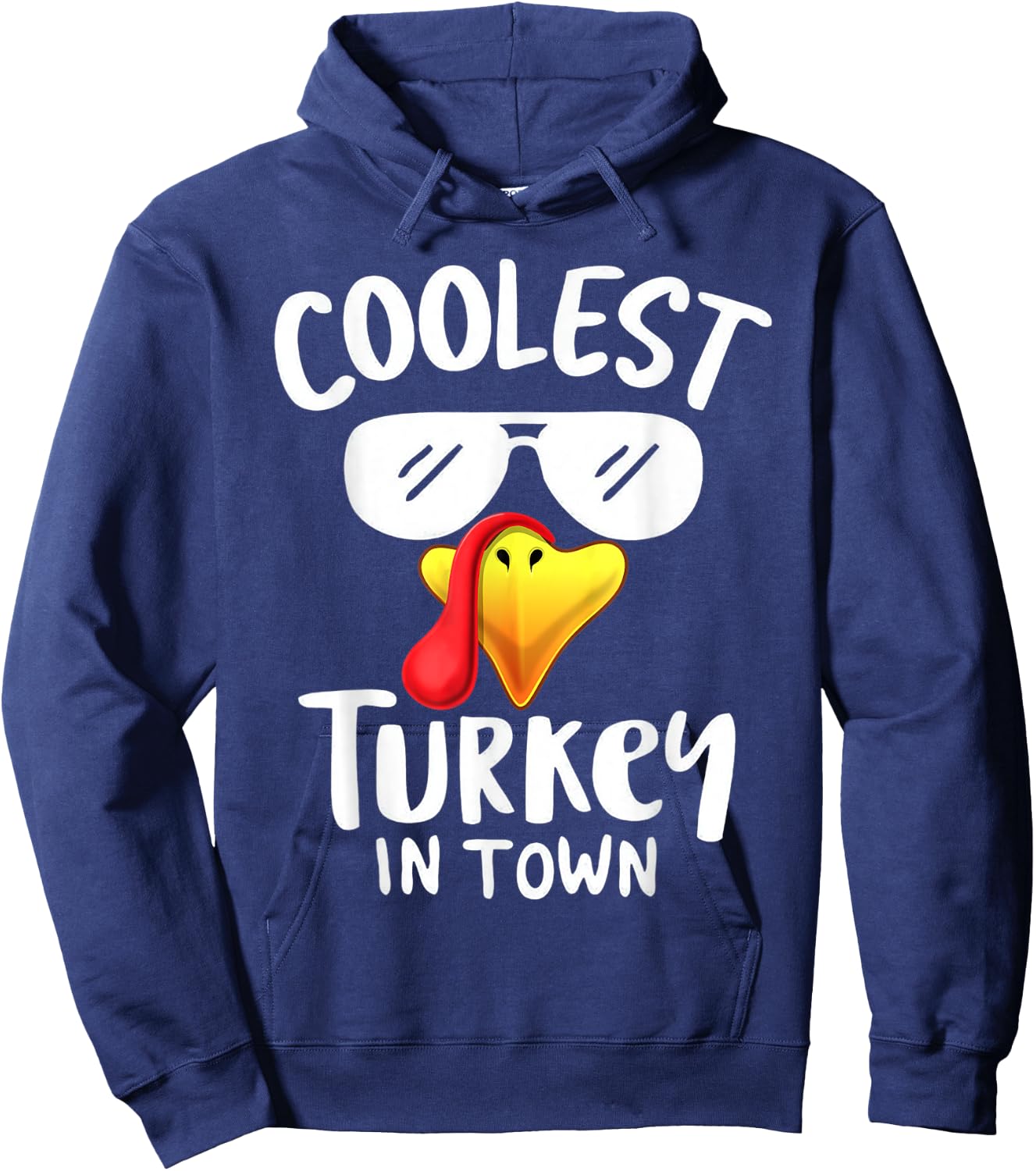 Coolest Turkey In Town Funny Turkey Thanksgiving Boys Kids Hoodie - Hoodie | Navy