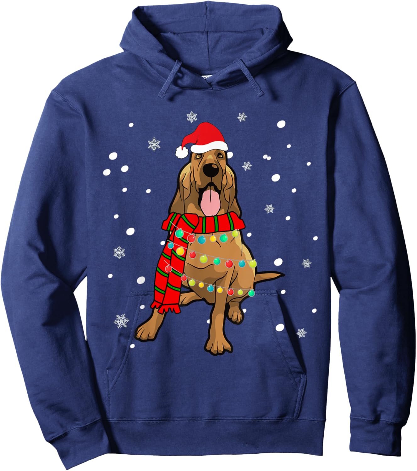 Cute Christmas Bloodhound Dog Lights Women Hoodie - Hoodie | Navy