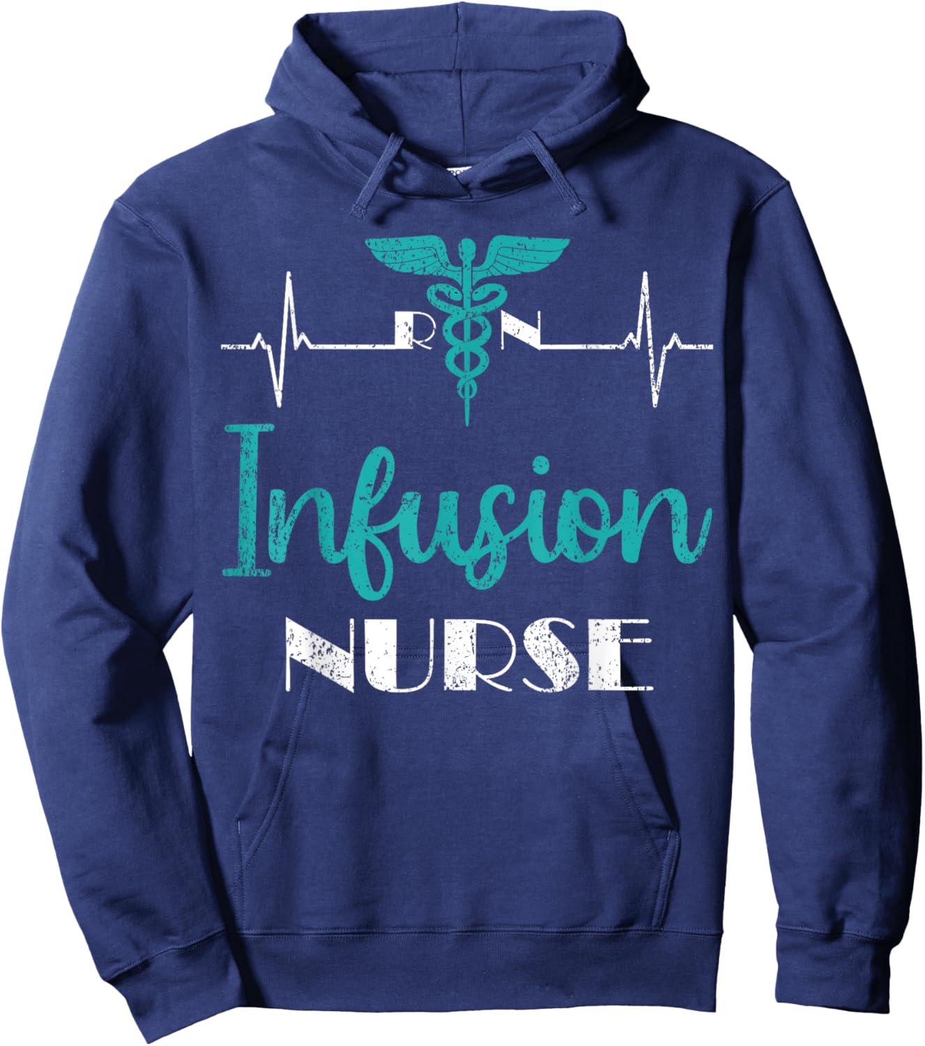 Infusion Nurse RN Heartbeat EKG Chemotherapy Therapy Nurse Hoodie - Hoodie | Navy