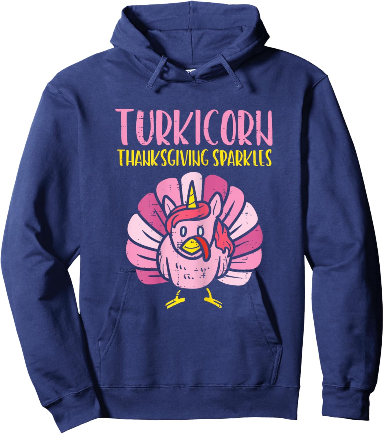 Turkicorn Thanksgiving Sparkles Turkey Unicorn Girls Women Hoodie - Hoodie | Navy