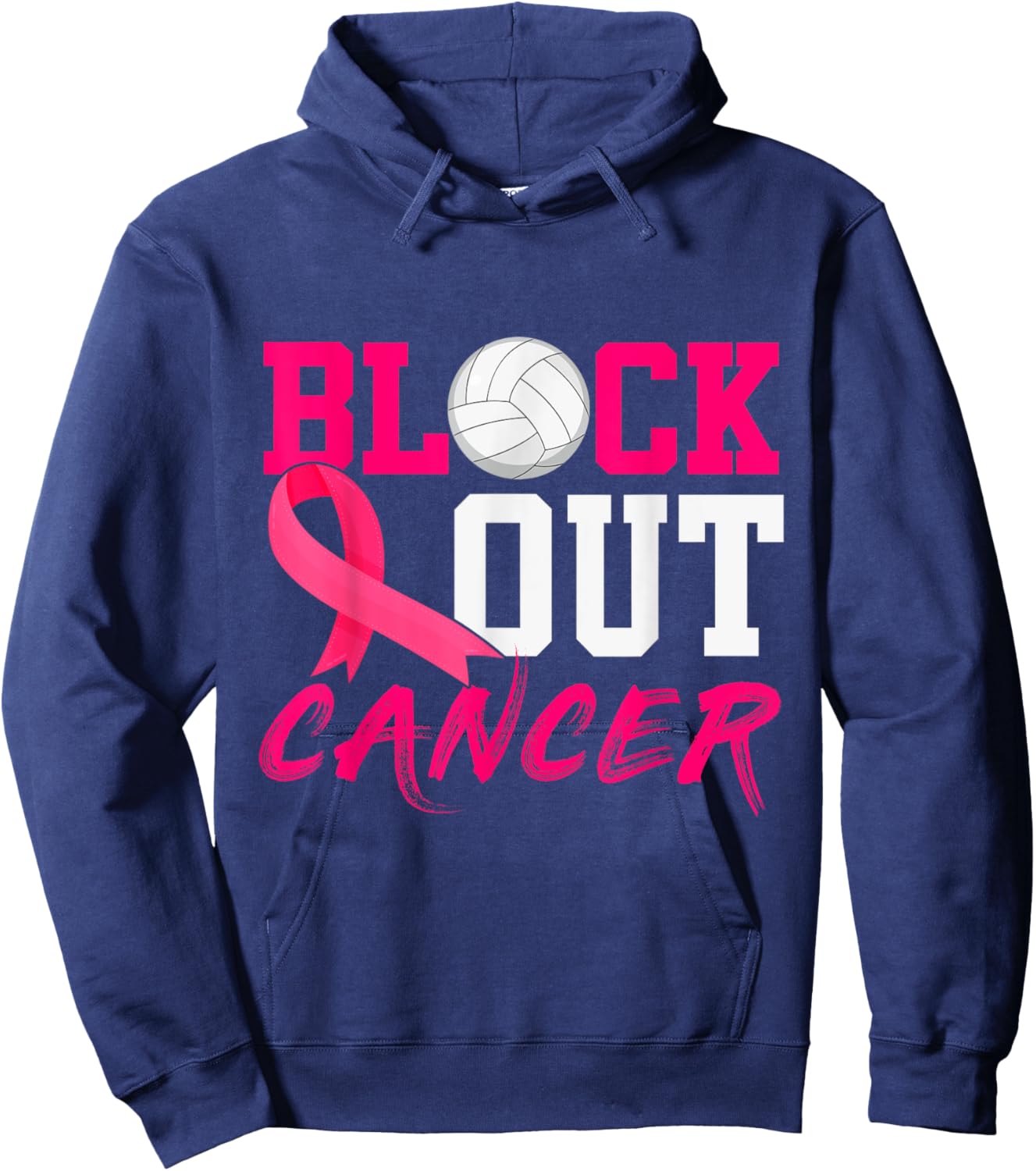 Volleyball Breast Cancer Awareness Block Out Cancer Hoodie - Hoodie | Navy