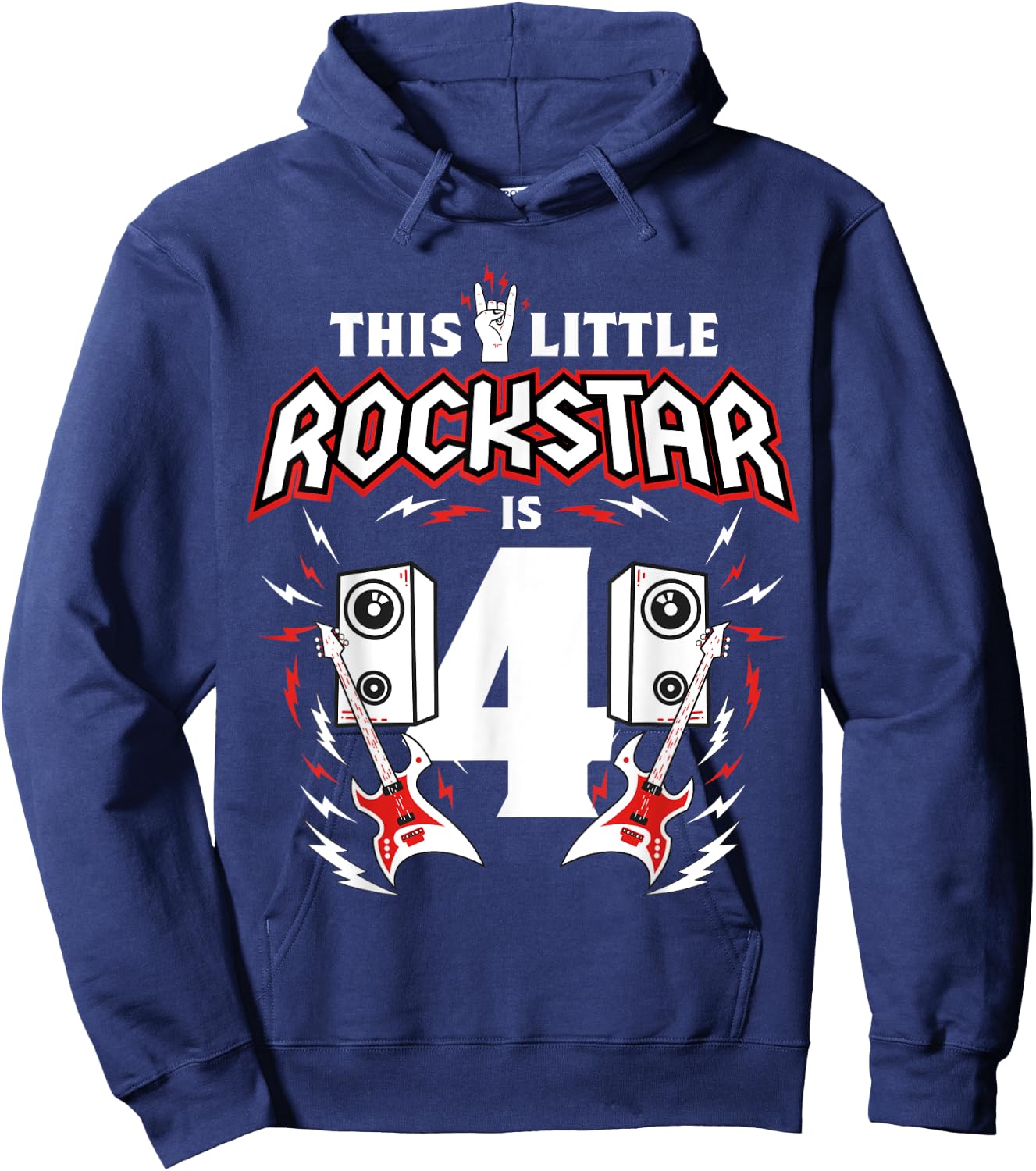 4th Birthday Rock And Roll Star Guitar 4 Year Old B-Day Hoodie - Hoodie | Navy