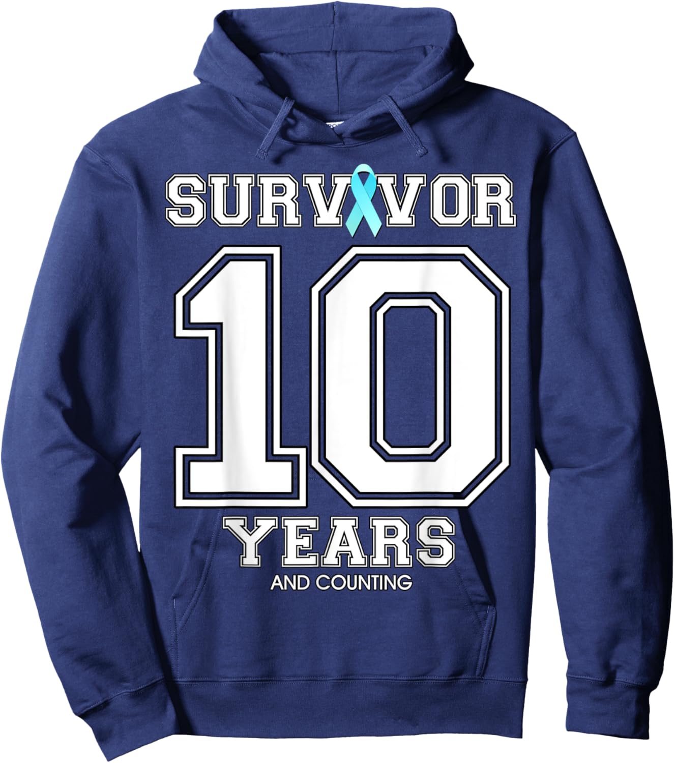 10 Years Ovarian Cancer Survivor Teal Ribbon Gift Hoodie - Hoodie | Navy