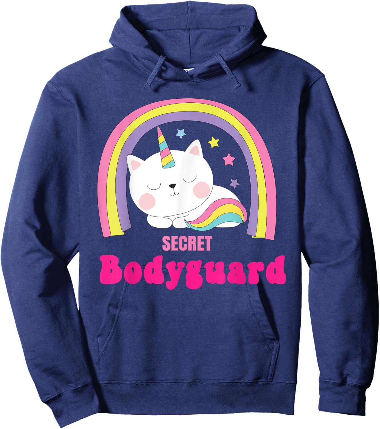 Secret Bodyguard Shirts | Retro Rainbow Unicorn Bodyguard Hoodie - Hoodie | Navy