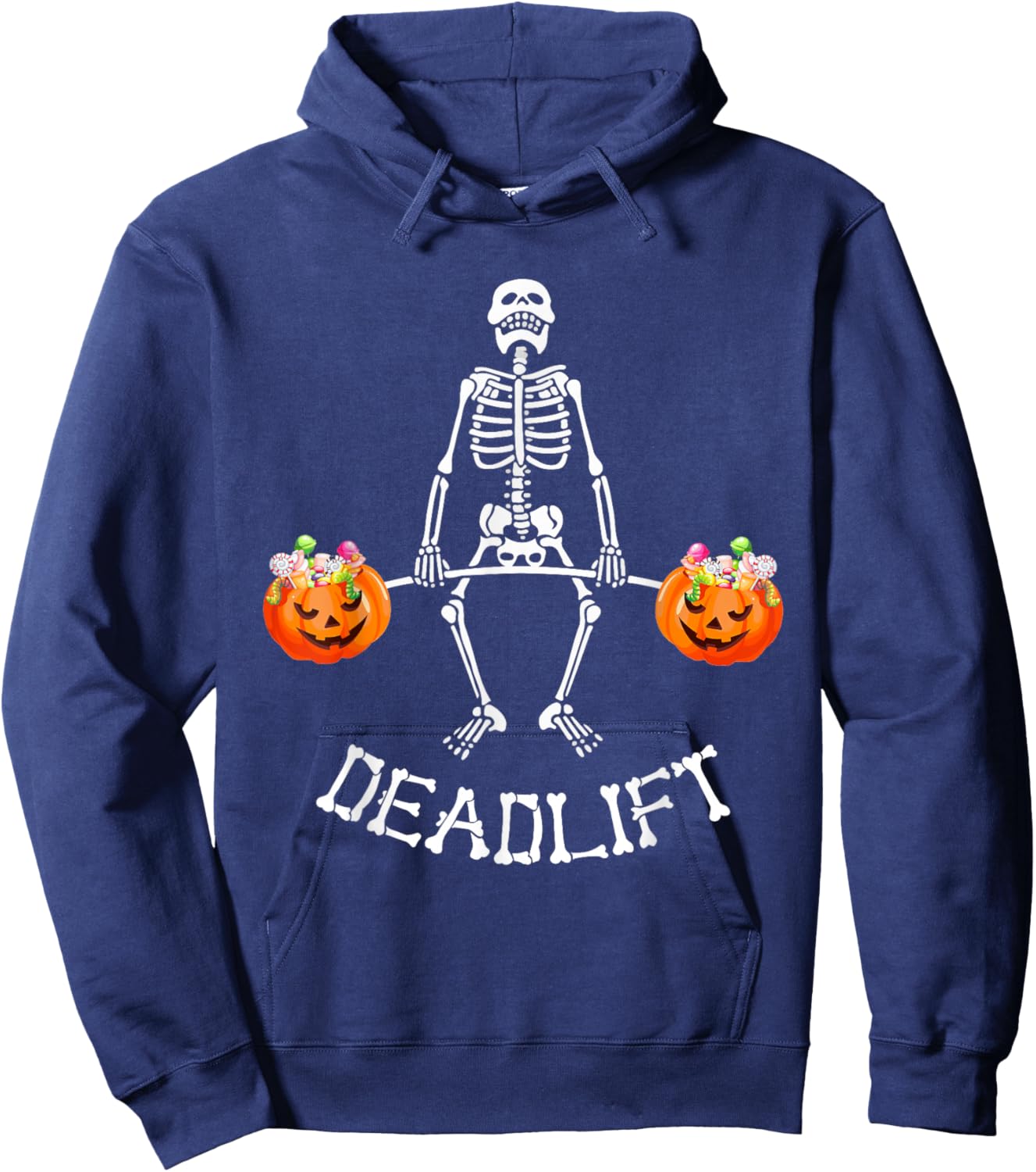 Funny Skeleton Deadlift Halloween Fitness Gym Humor Workout Hoodie - Hoodie | Navy