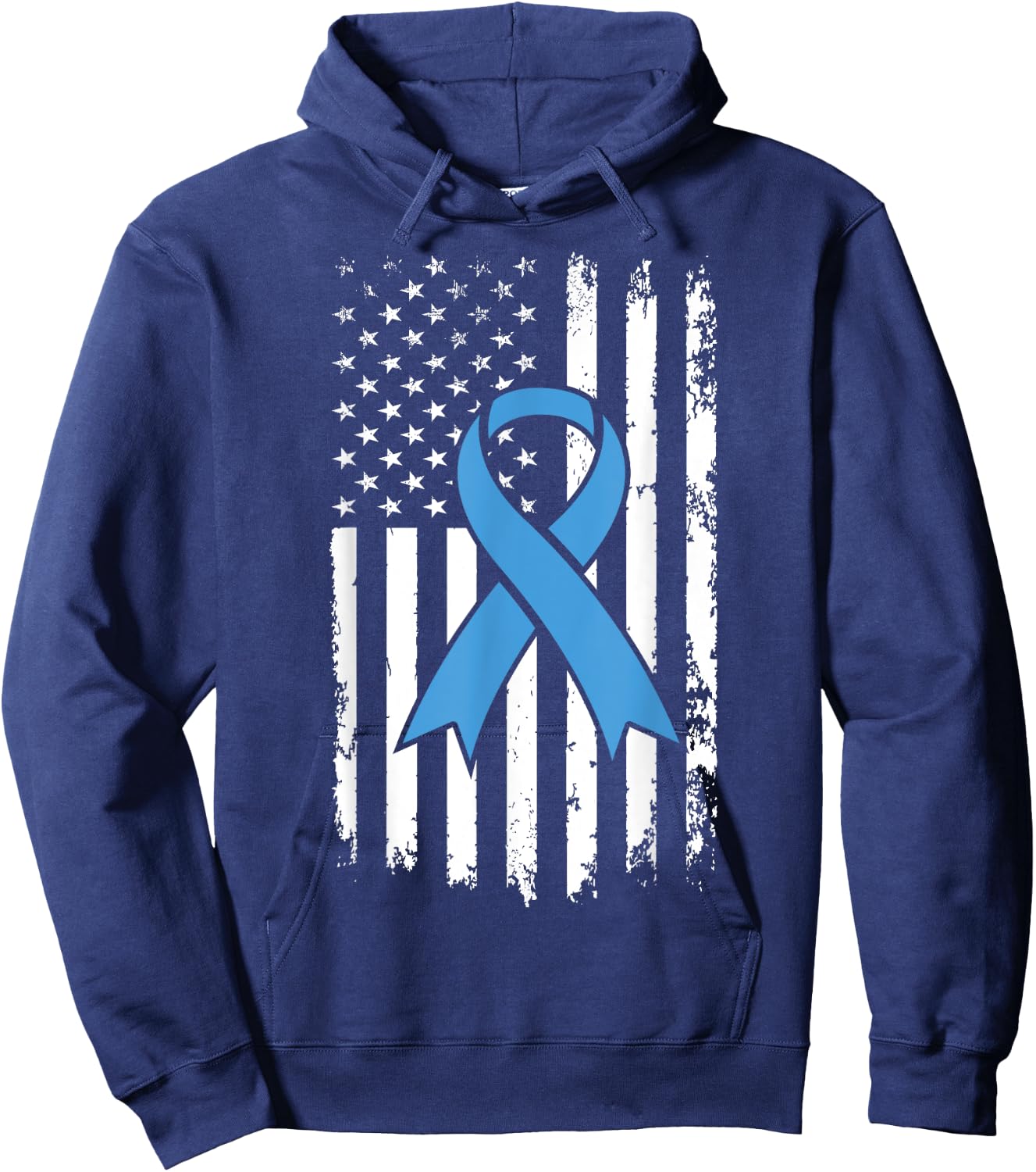 Prostate Cancer Awareness USA Flag Light Blue Ribbon Hoodie - Hoodie | Navy