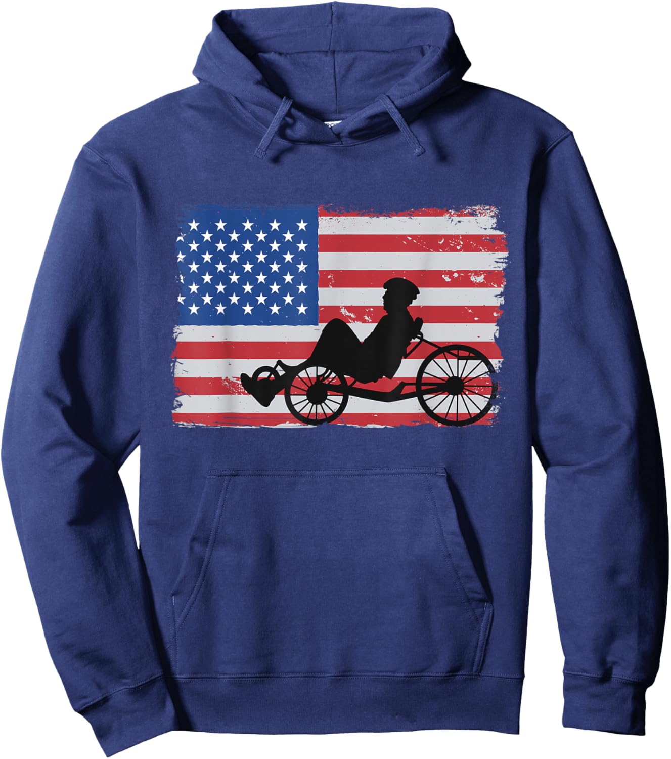 US American Flag 4th Of July Cyclist Recumbent Bicycle Hoodie - Hoodie | Navy