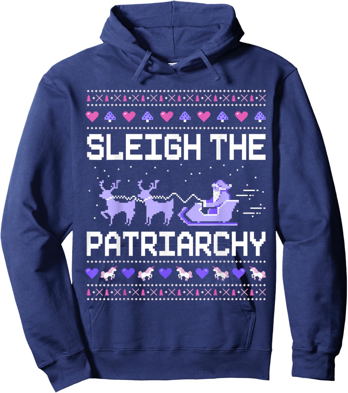 The Patriarchy Feminist Feminism Ugly Christmas Sleigh Hoodie - Hoodie | Navy