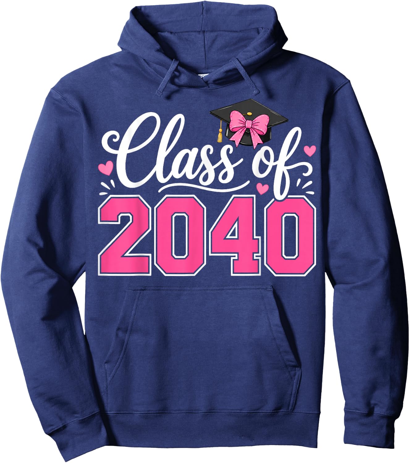 Class of 2040 Grow with Me Graduation Pink Coquette Bow Girl Hoodie - Hoodie | Navy