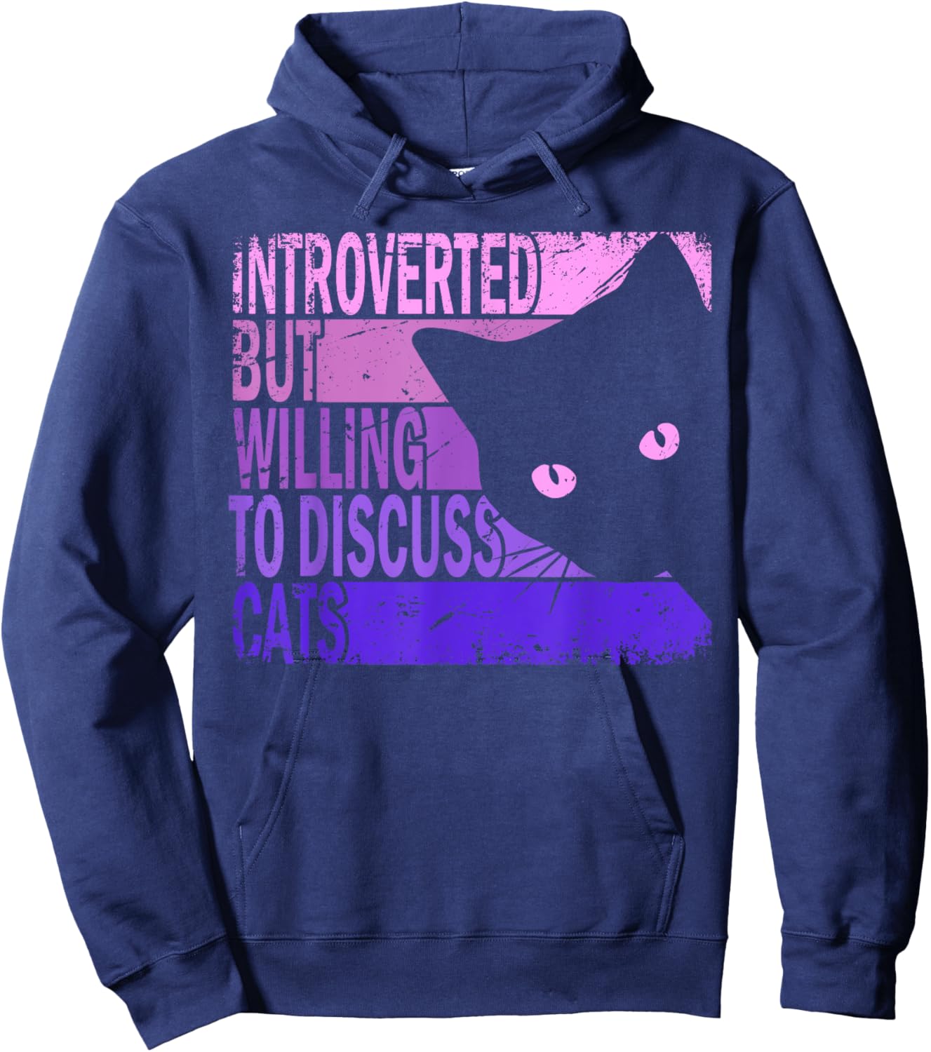 Introverted But Willing to Discuss Cats. Funny Cats Lover Hoodie - Hoodie | Navy
