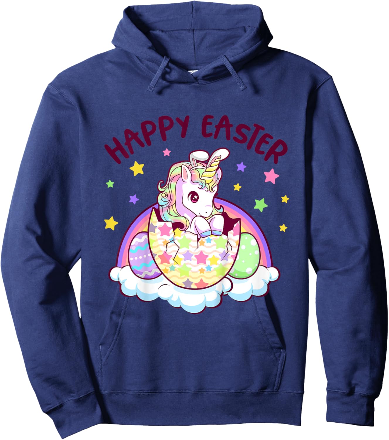 Happy Easter Unicorn Bunny Girls Kids Easter Eggs Hoodie - Hoodie | Navy
