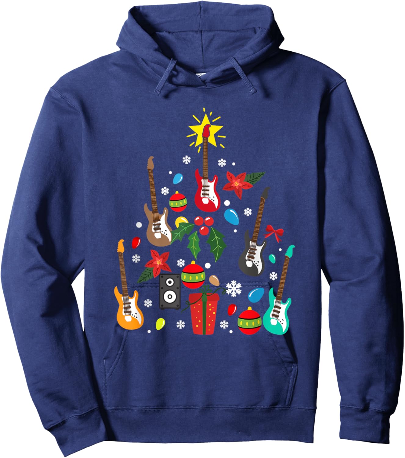 Bass Guitar Christmas Tree Guitar Player Musician Pajamas Hoodie - Hoodie | Navy