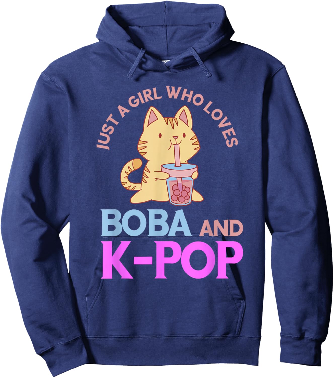 K-Pop Just A Girl Who Loves Boba Tea Bubble K-Drama Cat Hoodie - Hoodie | Navy