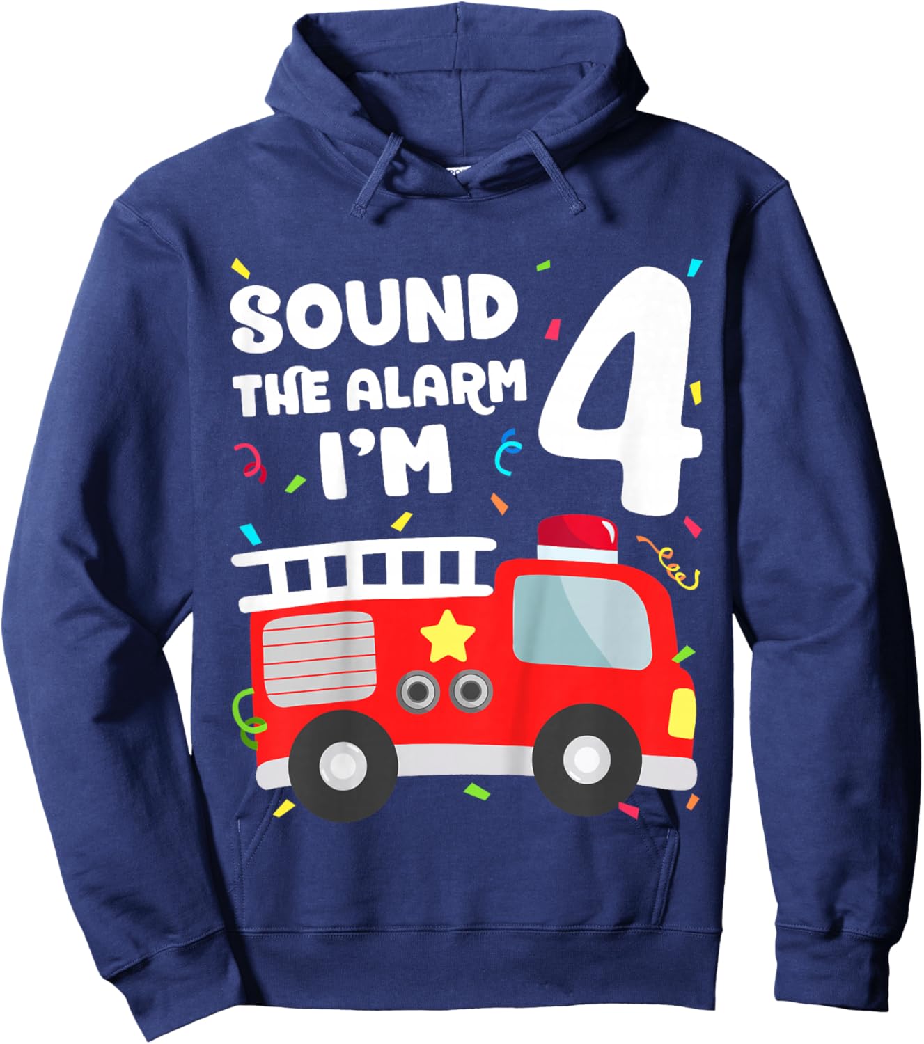 Fire Truck 4th Birthday Toddler Boy Firefighter 4 Year Old Hoodie - Hoodie | Navy
