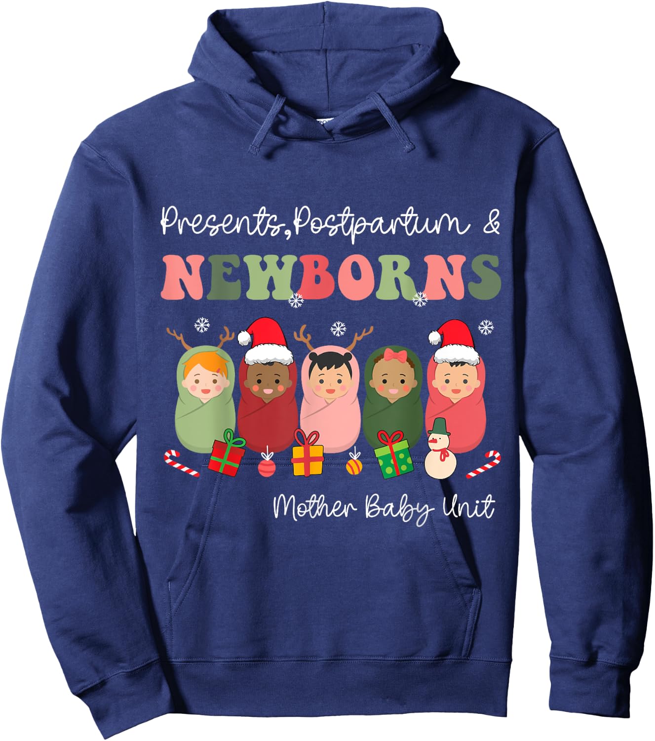 Presents Postpartum & Newborns Mother Baby Nurse Christmas Hoodie - Hoodie | Navy