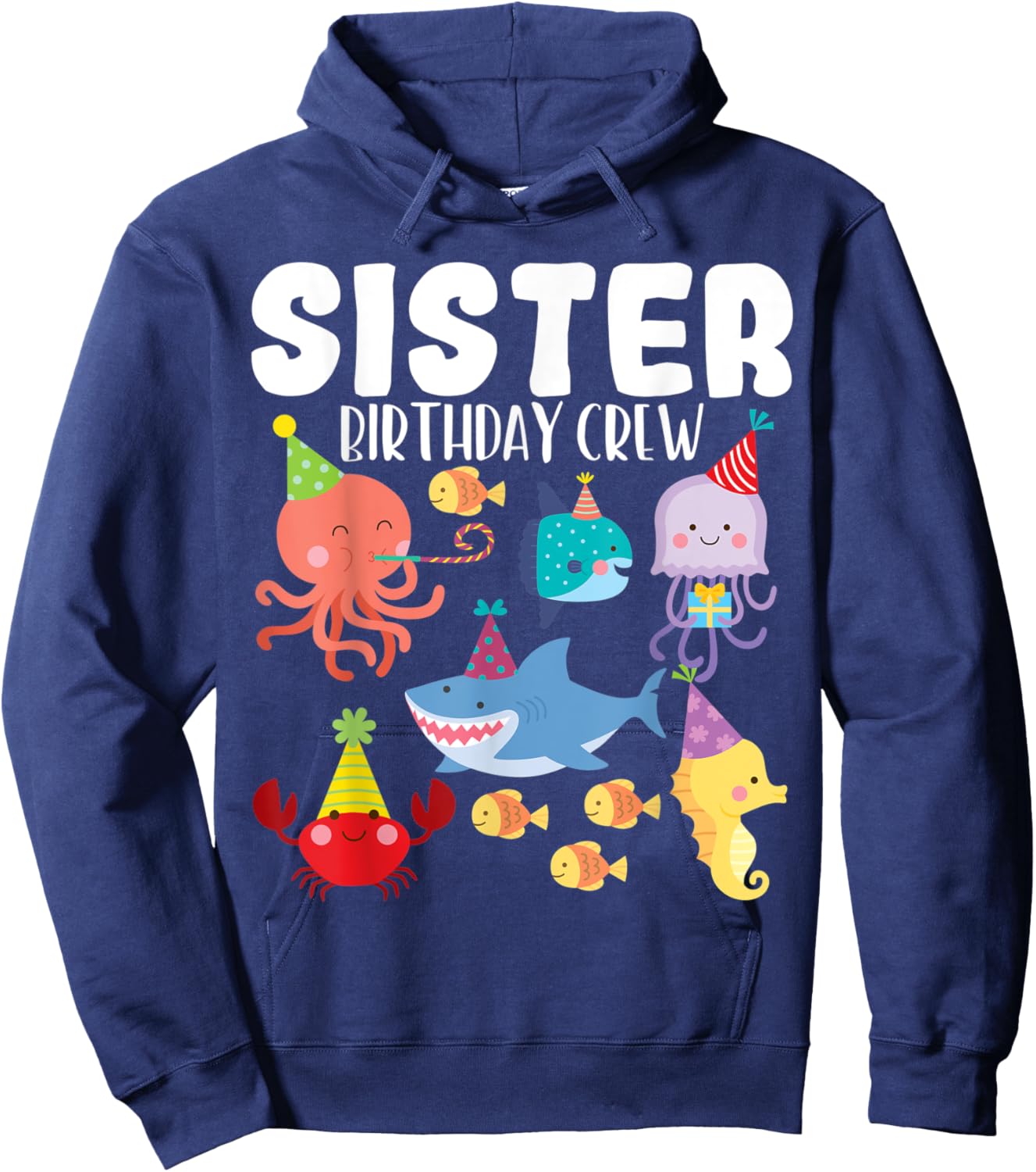 Cute Sea Animals Ocean Creatures Party Sister Birthday Crew Hoodie - Hoodie | Navy