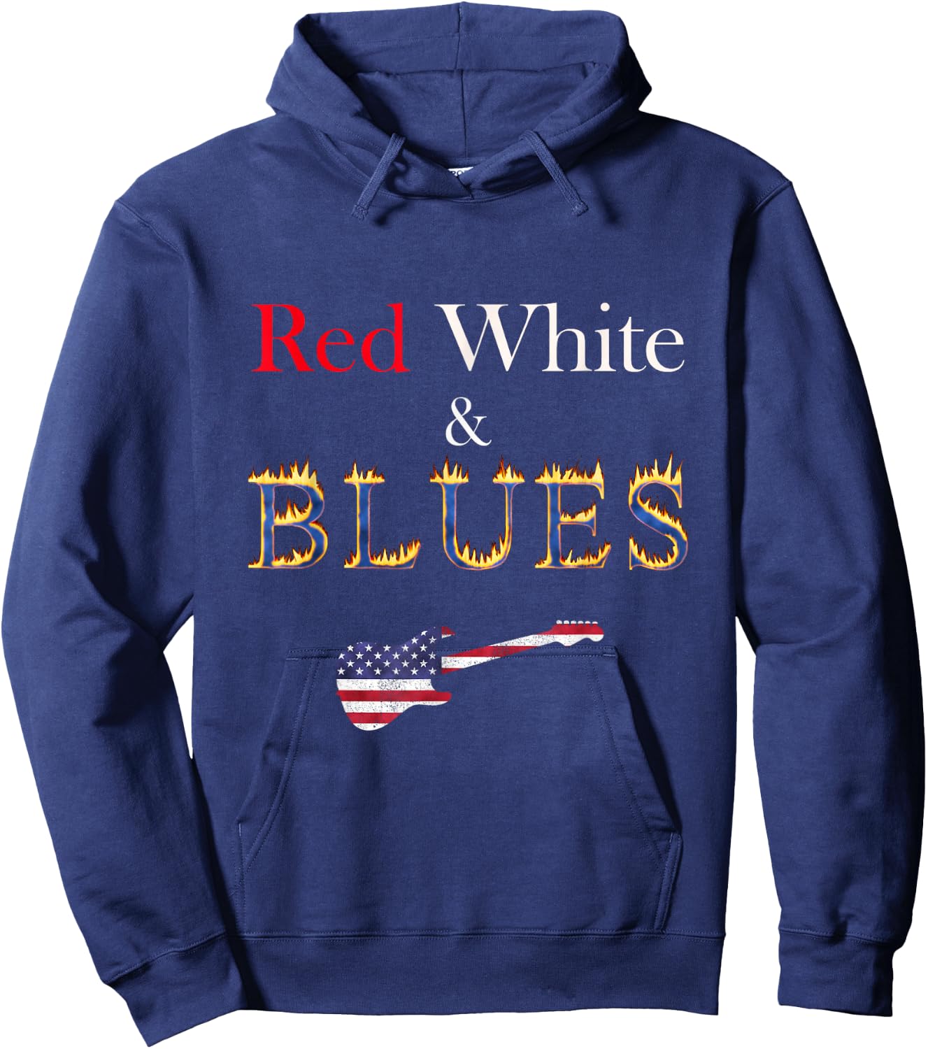 Red White and Blues Guitar Patriotic Flaming Blues Music Hoodie - Hoodie | Navy