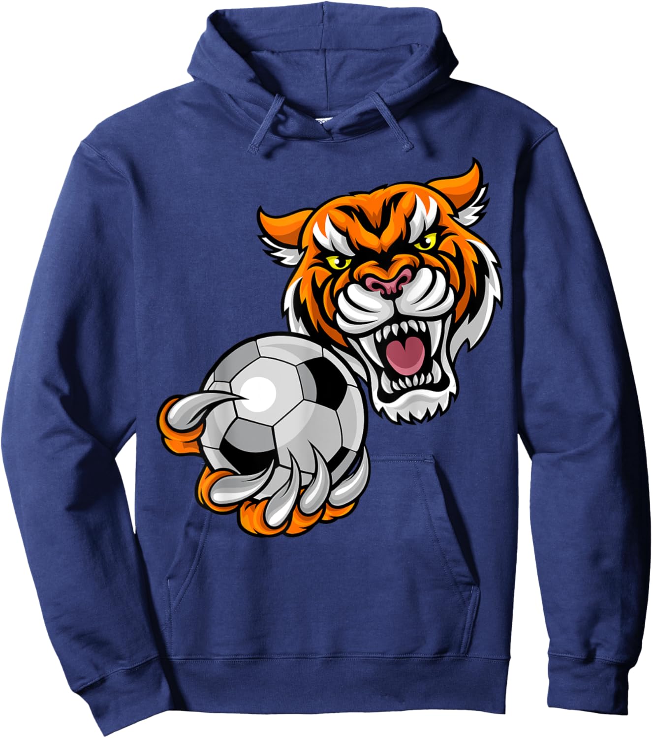 Tiger Sports Team Mascot Holding Soccer Football Ball Hoodie - Hoodie | Navy