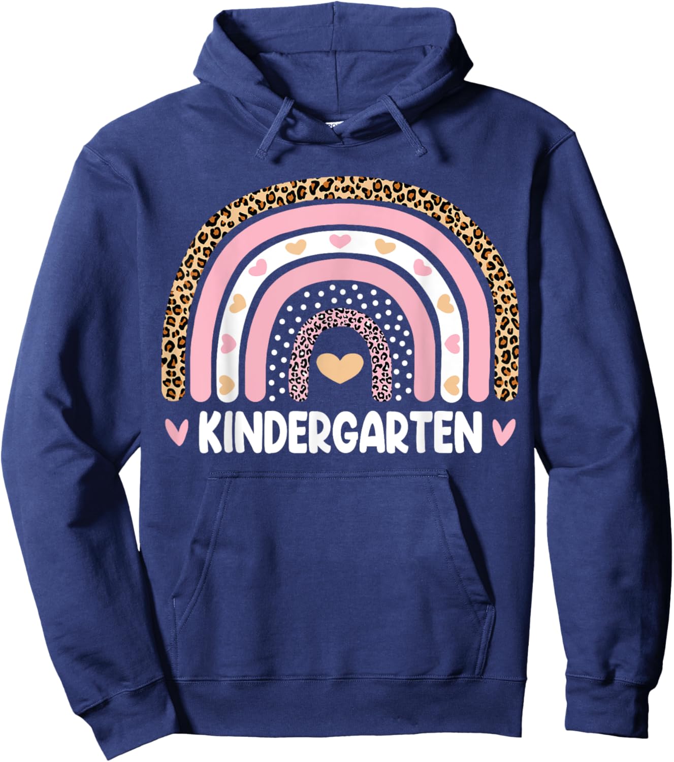 Leopard Rainbow Kindergarten Teachers Funny Back To School Women Girls Kids Hoodie - Hoodie | Navy