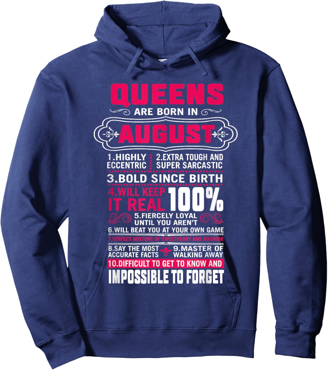 Queens Are Born In August Women Leo Virgo Birthday Hoodie - Hoodie | Navy