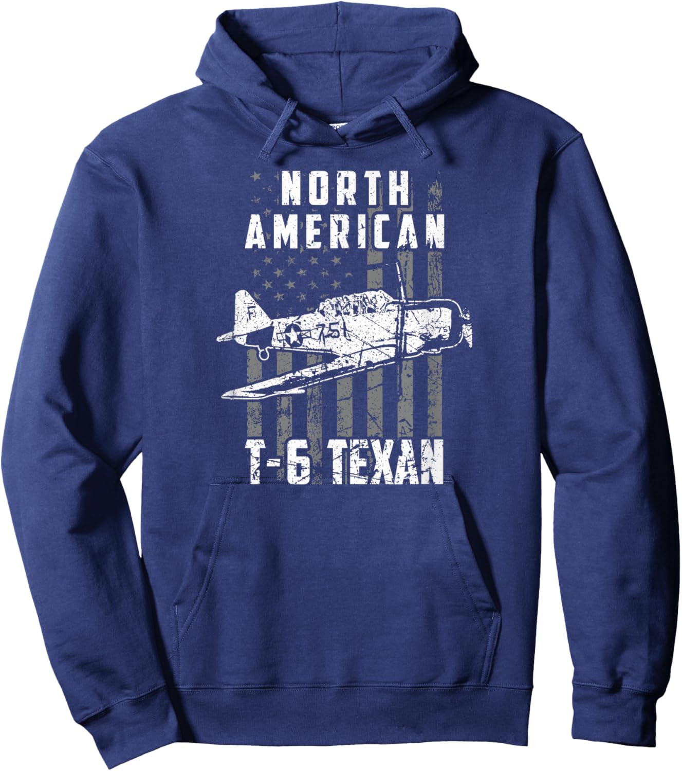 North American T-6 Texan Warbird US Flag Vintage Aircraft Hoodie - Hoodie | Navy