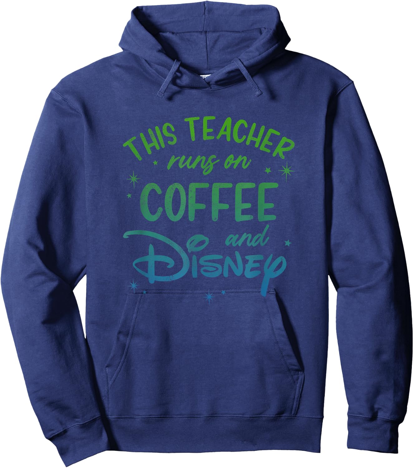 Disney This Teacher Runs On Coffee and Disney Gradient Logo Hoodie - Hoodie | Navy