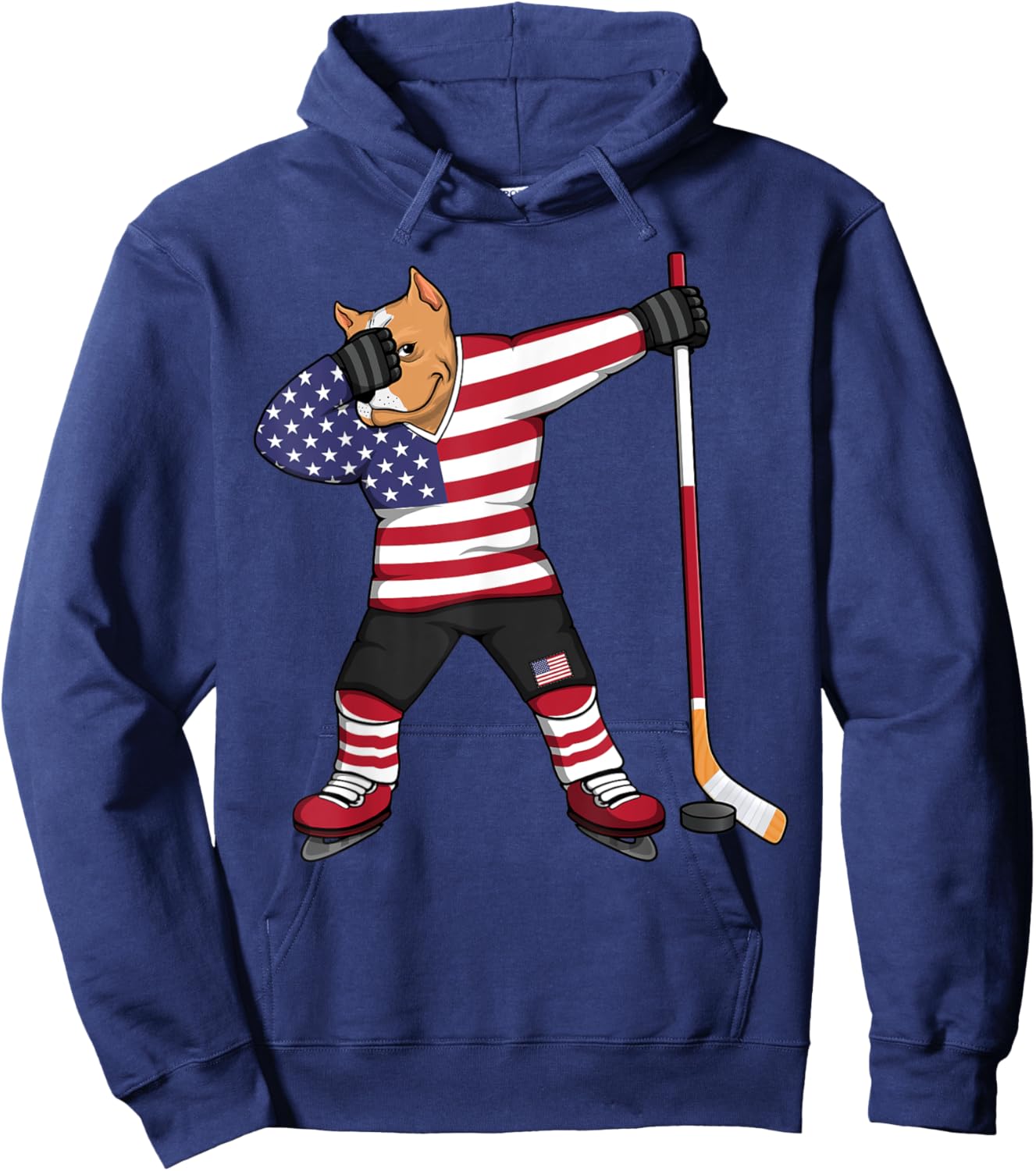Dabbing Pitbull America Ice Hockey Fans Jersey USA Flag Kids Men Hoodie - Hoodie | Navy