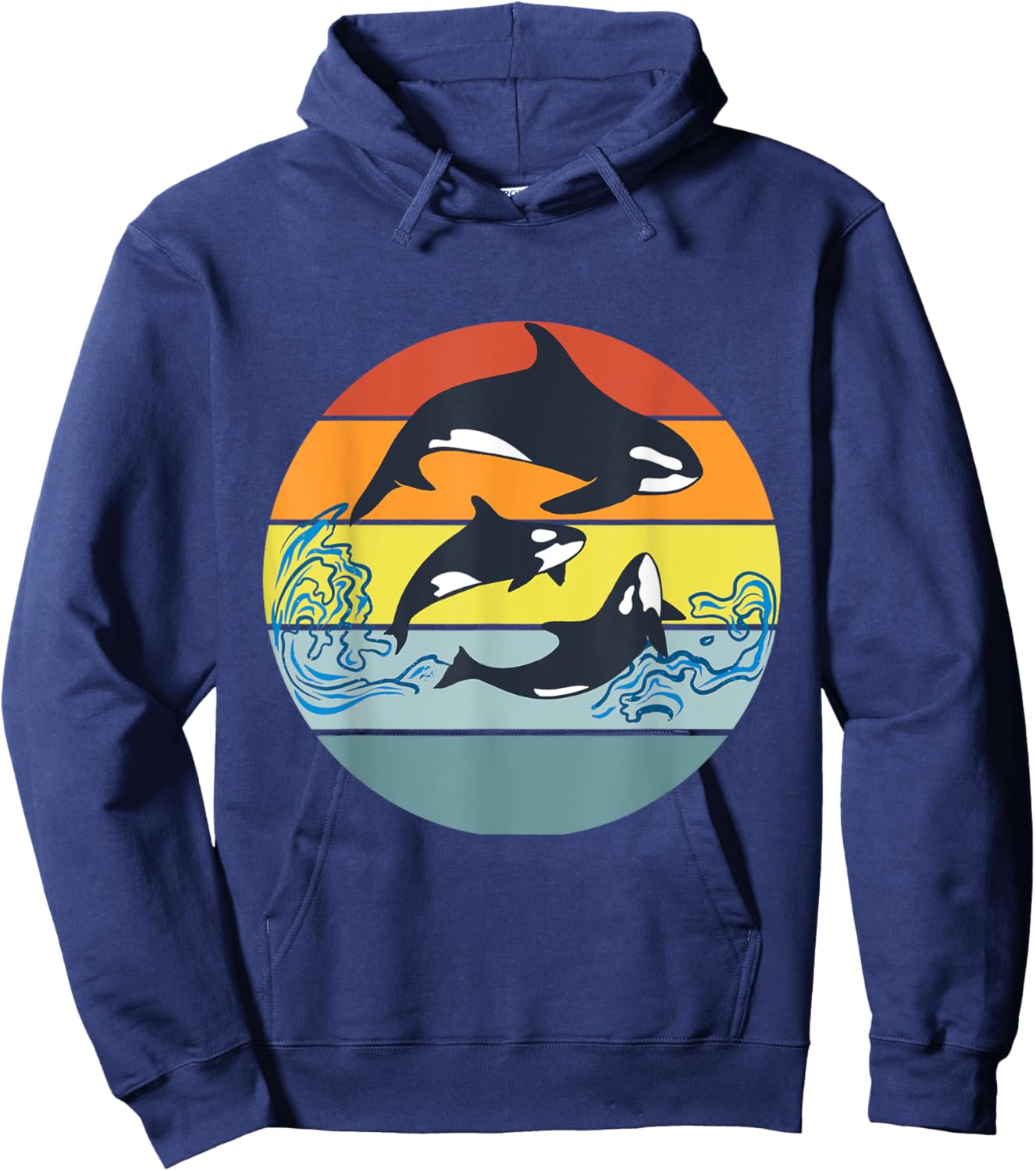Orca Killer Whale, Vintage Retro Whale Family Hoodie - Hoodie | Navy