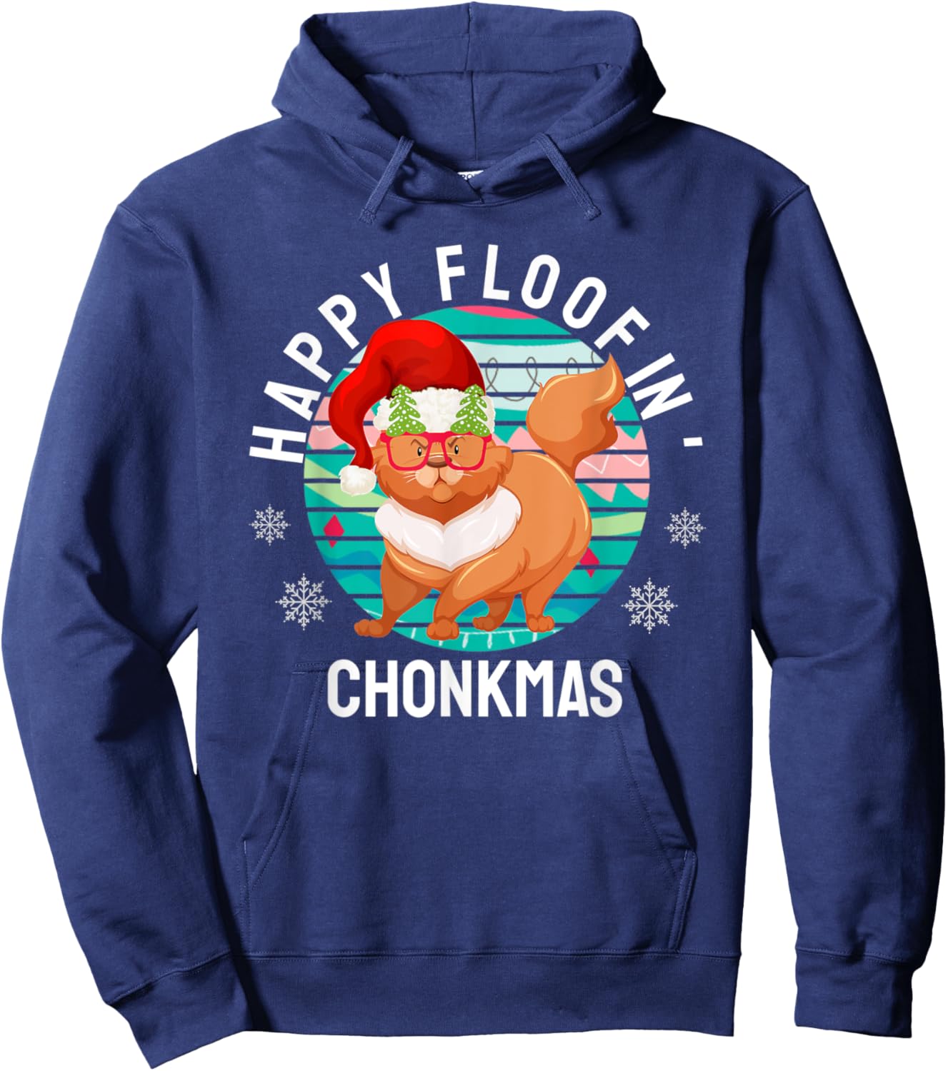 Happy Floofin Chonkmas Funny Cat Christmas Hoodie - Hoodie | Navy