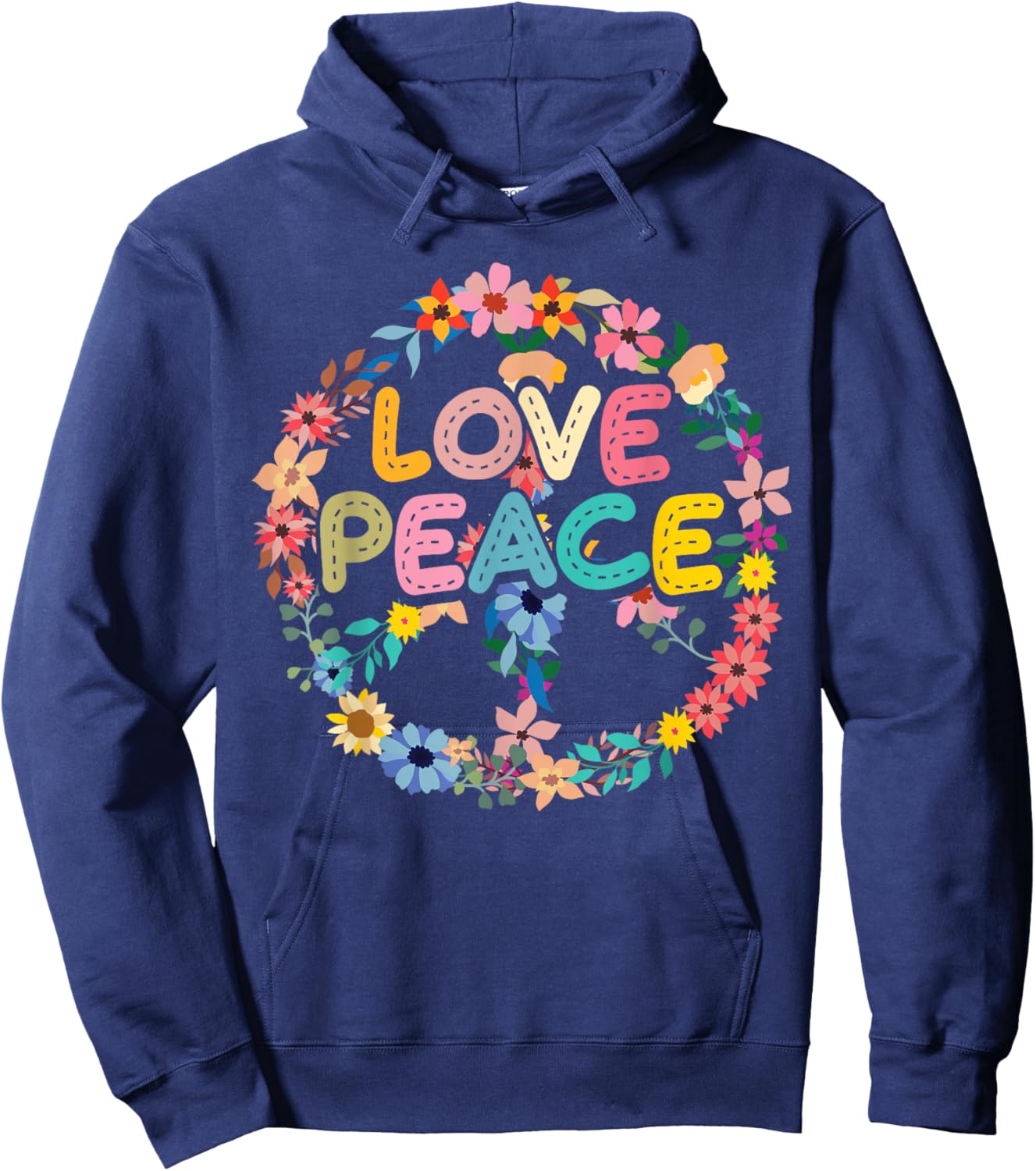 Peace hand tie dye sign of freedom hippie flower child Hoodie - Hoodie | Navy