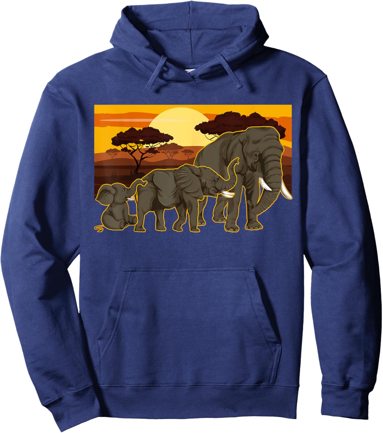 Sunset Elephant Family Africa Animal Safari Elephant Hoodie - Hoodie | Navy