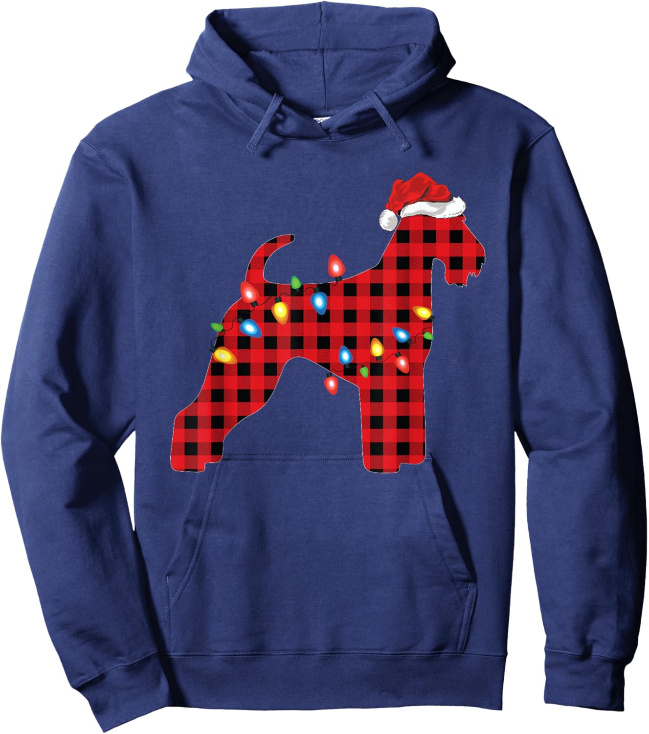 Red Buffalo Plaid Santa Airedale Terrier Christmas Pajama Hoodie - Hoodie | Navy
