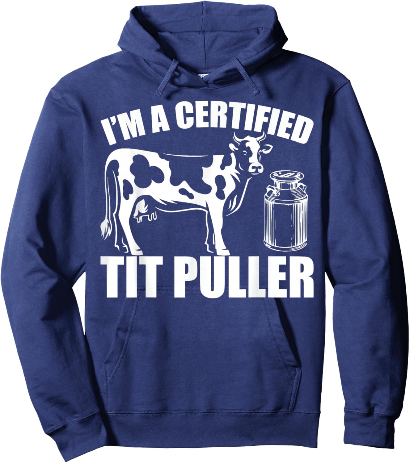 Cow Lover Retro I'm A Certified Tit Puller Farmer Hoodie - Hoodie | Navy